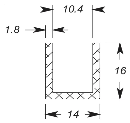 14mm Aluminium Channel technical drawing (CH15)