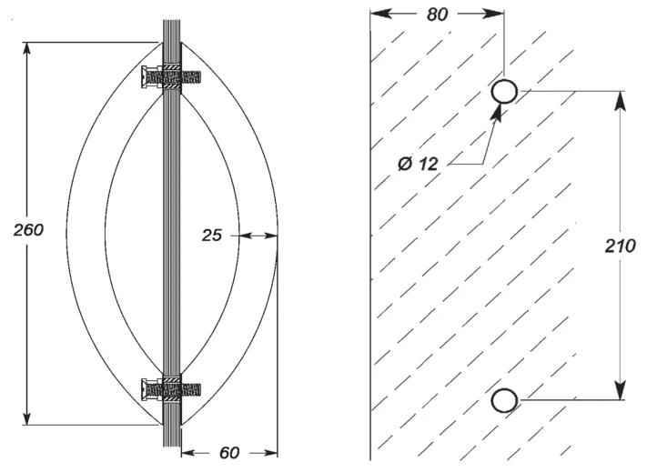 Crescent Pull Handle technical drawing (CREST 210)