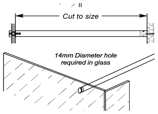 Cut to Size Glass to Wall Header Bar - Mechanical Fix technical drawing (FGWB1200)