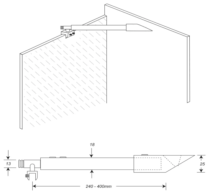 45° Glass to Wall Adjustable Round Header Bar technical drawing (FGWB240)