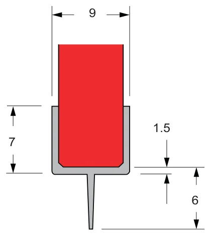 Rigid & Flexible Fin Water Seal, 6mm glass technical drawing (FWS-06-06)