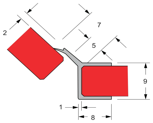 Rigid Channel/Deflector and Flexible Fin Water Seals, 6mm glass technical drawing (FWS-06-09)