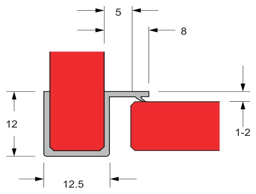 Rigid Channel 90° Leg Water Seals, 10mm glass technical drawing (FWS-10-04)