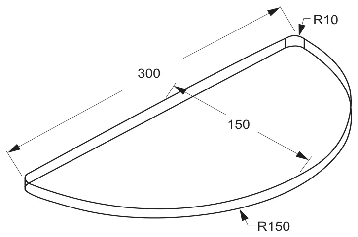300mm Half Circle Glass Shelf technical drawing (GS-CIRCO)