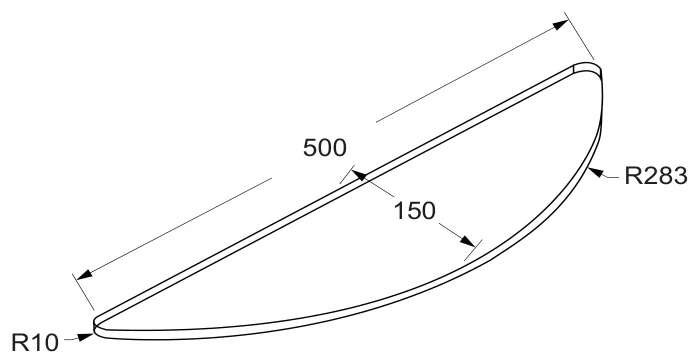 500mm Crescent Shelf technical drawing (GS-CRESCENT)