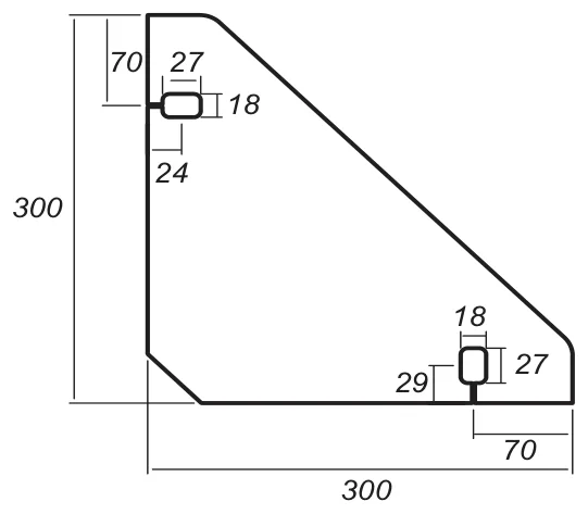 300mm Glass Corner Shelf technical drawing (GS-QUAD 300 CO)