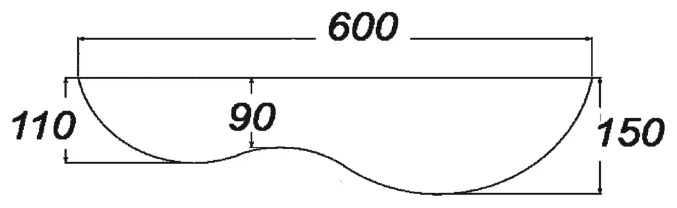 250mm Angled Glass Corner Shelf technical drawing (GS-WAVE)