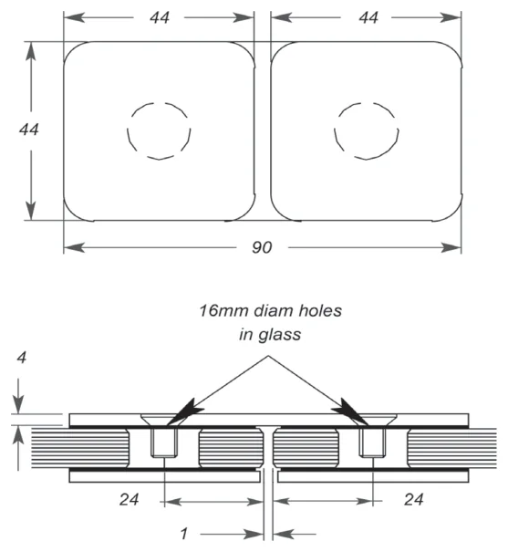 180° Glass to Glass Bracket, 6mm glass technical drawing (MSBD180)