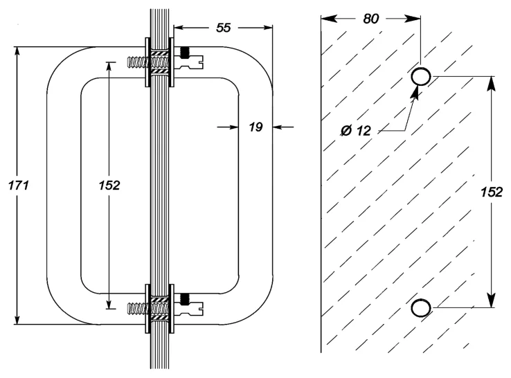 150mm Double D Handle Set technical drawing (MSH150)