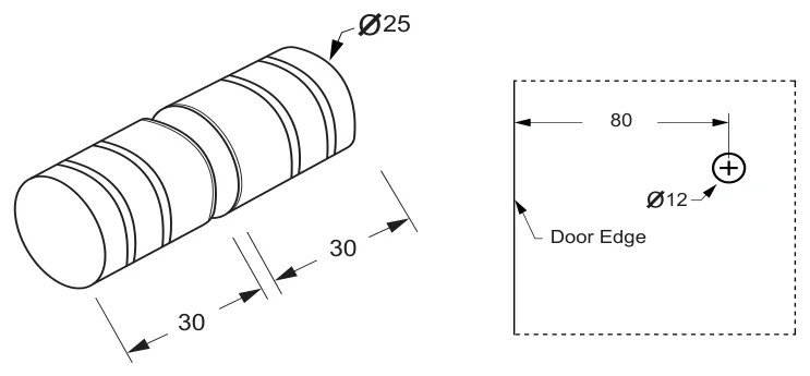 Mini Groove Pull Knob Set technical drawing (MSK40)