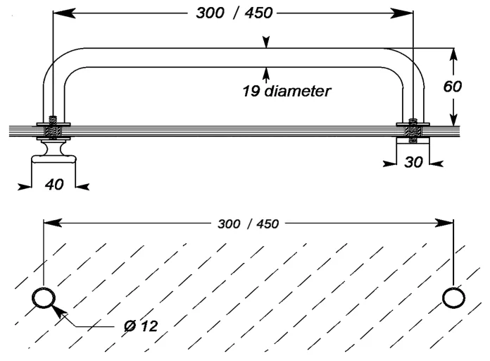300mm Mini Towel Rail Handle Set technical drawing (MTRK300)
