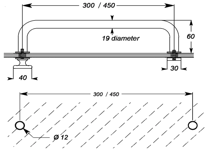 450mm Mini Towel Rail Handle Set technical drawing (MTRK450)
