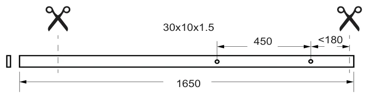Sliding Shower Rail, 1650mm Pre-Drilled technical drawing (OPT7)
