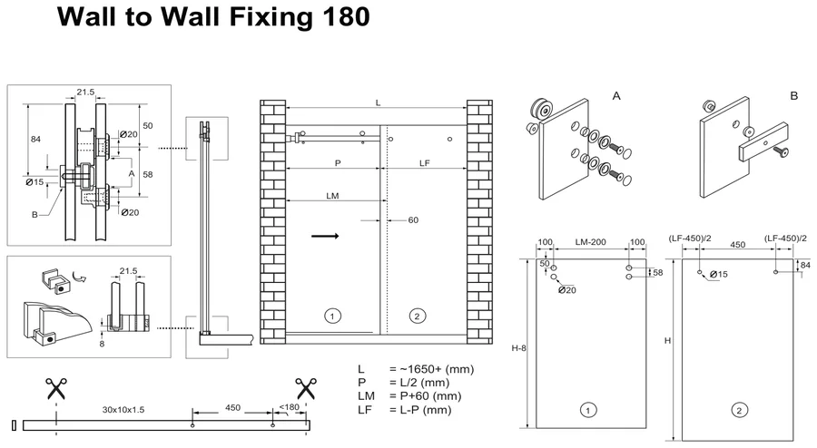 Sliding Shower Extension Kit, Wall to Wall 180° technical drawing (OPTO EXT KIT)
