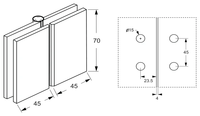 Glass to Glass Hinge Set 180° BiFold - Mycro technical drawing (S-MES2 BF)