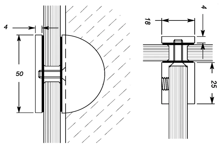 Glass to Glass Shelf Bracket, square technical drawing (SB10 GF SQ)