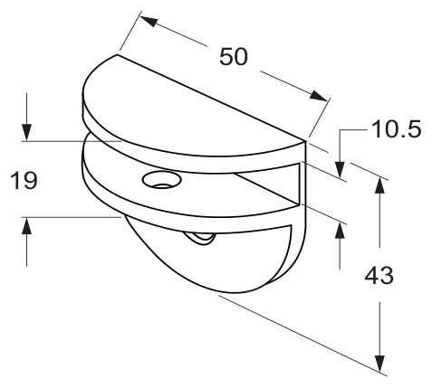 90° Glass to NIB Wall/Bath Bracket, round technical drawing (SB10 HL)