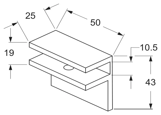 90° Glass to NIB Wall/Bath Bracket, square technical drawing (SB10 HL SQ)