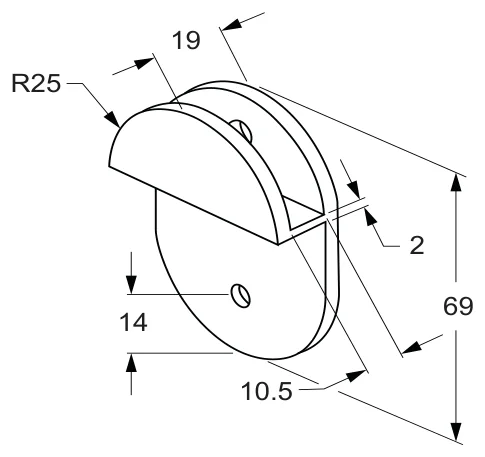 180° Glass to NIB Wall/Bath Bracket, round technical drawing (SB10 VL)