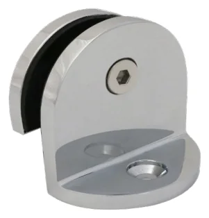 90° Glass to Wall/Floor Bracket, short round backplate and short leg (SB50 C1)