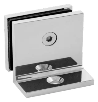 90° Glass to Wall/Floor Bracket, full square backplate and short leg (SB50 C2 SQ)