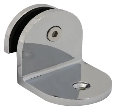 90° Glass to Wall/Floor Bracket, short round backplate and full leg (SB50 C3)