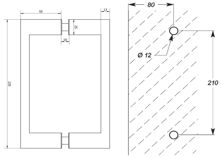 Square D Handle technical drawing (SH210 SQ)