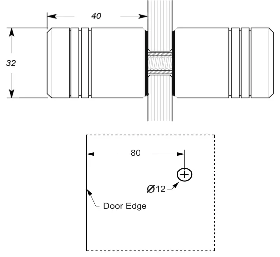 Short Groove Pull Knob Set, 25mm technical drawing (SK25)