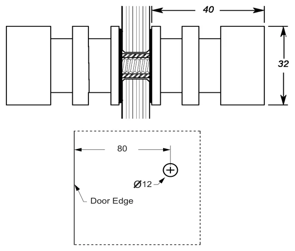 Short Groove Pull Knob Set, 30mm technical drawing (SK30)