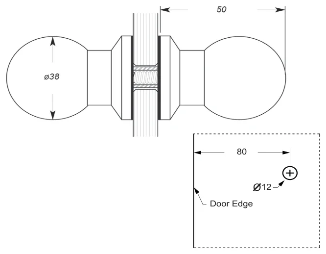 Pull Knob Set, grooved technical drawing (SK80)