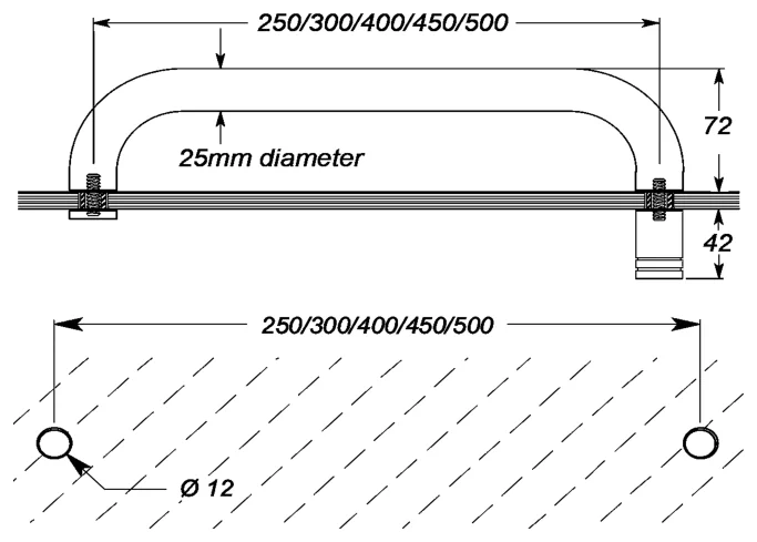 300mm Towel Rail Handle Set technical drawing (TRK300)