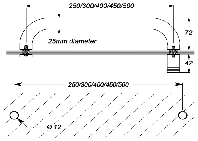 350mm Towel Rail Handle Set technical drawing (TRK350)