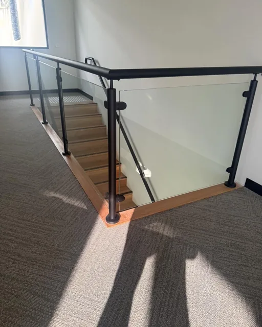 Glass staircase balustrade, factory office