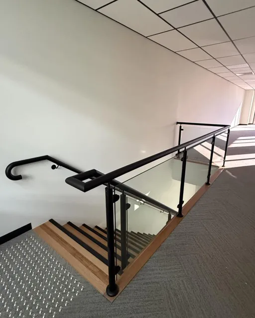 Glass staircase balustrade, factory office