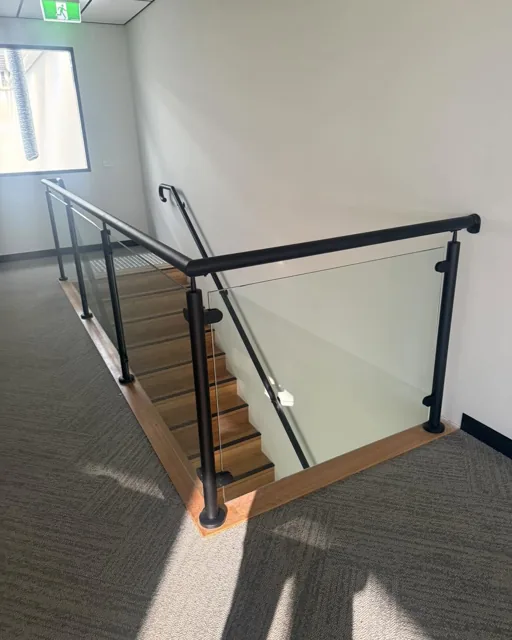 Glass staircase balustrade, factory office